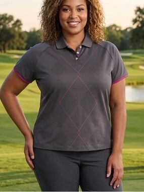 Nike Golf Dri-FIT XL Gray & Pink Argyle Polo Shirt